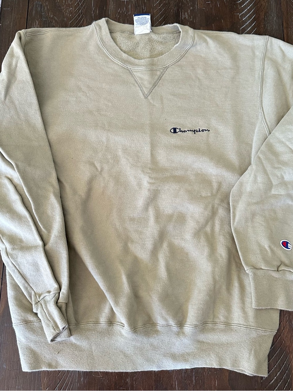 Vintage Champion Men’s Crewneck Sweatshirt in Light Tan - Size Large